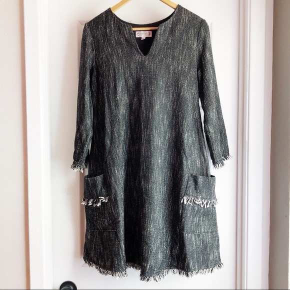 Nanette Lepore Dresses & Skirts - Nanette Lepore Tweed Fringe Shift Dress Pockets 6
